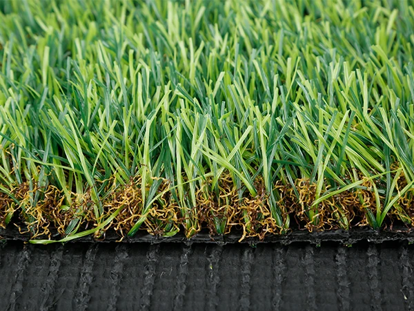 Close-up of grass fibers and the bottom turf sample