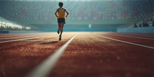 Un hombre está corriendo en la pista.